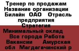 Тренер по продажам › Название организации ­ Билайн, ОАО › Отрасль предприятия ­ Стратегия › Минимальный оклад ­ 1 - Все города Работа » Вакансии   . Амурская обл.,Магдагачинский р-н